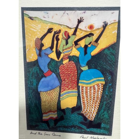 Artist Paul Nzalamba "And the Sun Came" Signed Archival Print Batik Artwork - Picture 2 of 5